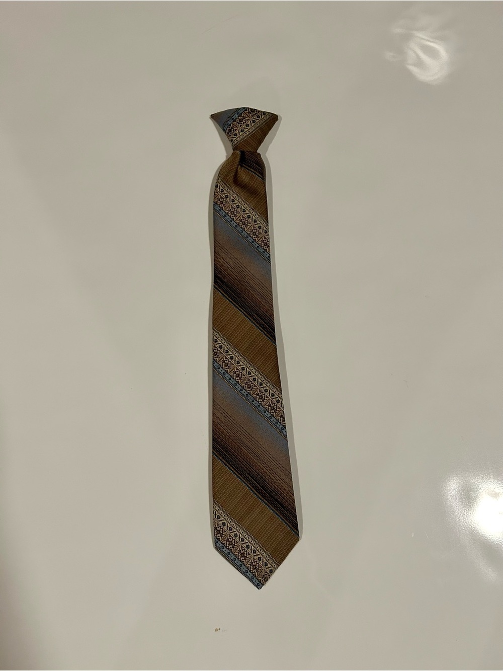 Vintage Don Loper Beverly Hills Brown Striped Clip On NeckTie with Blue Accent